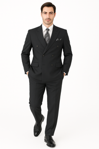 Mens Classic Wool Feel Double Breasted Suit in Heather Grey