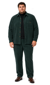 Mens Corduroy Shirt and Pants Walking Suit in Winter Cotton Fabric Casual in Color Green leisure Style