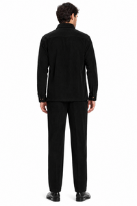 Men's Corduroy Shirt and Pants Walking Suit in Winter Cotton Fabric Casual in Color Black leisure Style