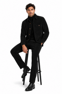 Men's Corduroy Shirt and Pants Walking Suit in Winter Cotton Fabric Casual in Color Black leisure Style