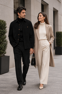 Men's Corduroy Shirt and Pants Walking Suit in Winter Cotton Fabric Casual in Color Black leisure Style