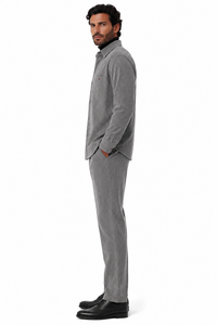Mens Corduroy Shirt and Pants Walking Suit in Winter Cotton Fabric Casual in Color Grey leisure Style