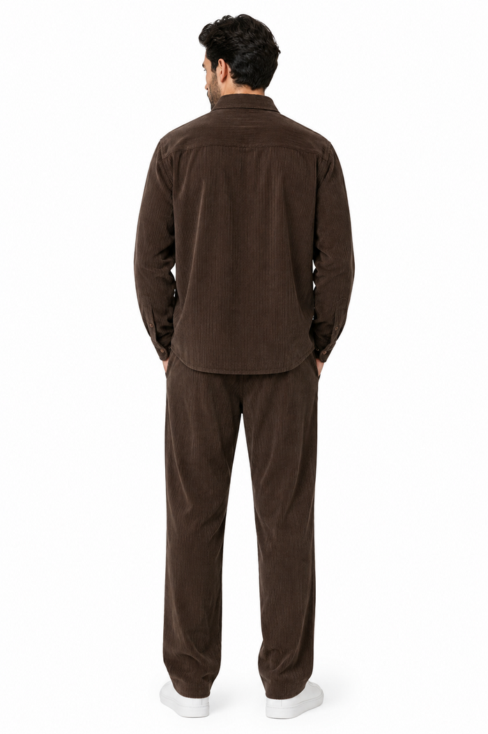 Men's Corduroy Shirt and Pants Walking Suit in Winter Cotton Fabric Casual in Color Mocha Choclate brown leisure Style