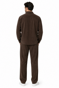 Men's Corduroy Shirt and Pants Walking Suit in Winter Cotton Fabric Casual in Color Mocha Choclate brown leisure Style