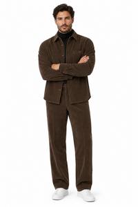 Men's Corduroy Shirt and Pants Walking Suit in Winter Cotton Fabric Casual in Color Mocha Choclate brown leisure Style