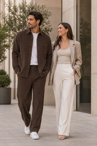 Men's Corduroy Shirt and Pants Walking Suit in Winter Cotton Fabric Casual in Color Mocha Choclate brown leisure Style