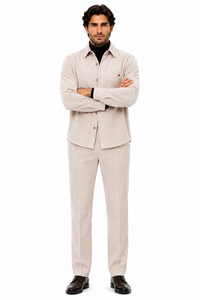 Men's Corduroy Shirt and Pants Walking Suit in Winter Cotton Fabric Casual in Color Shell Tan Sand Natural leisure Style
