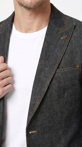 Mens Denim Cotton Blazer with Black – Smart Casual Jacket Outfit