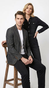 Mens Denim Cotton Blazer with Black – Smart Casual Jacket Outfit
