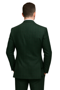 Mens Designer Classic Fit Double Breasted Hunter Green Wool Suit