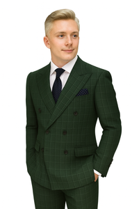 Mens Designer Classic Fit Double Breasted Hunter Green Wool Suit