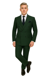 Mens Designer Classic Fit Double Breasted Hunter Green Wool Suit