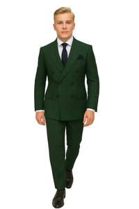 Mens Designer Classic Fit Double Breasted Hunter Green Wool Suit