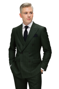Mens Designer Classic Fit Double Breasted Hunter Green Wool Suit