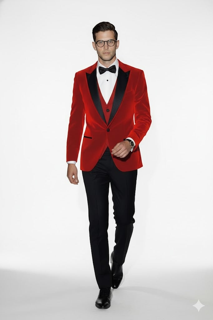 Mens Designer Velvet Tuxedo Jacket in Red