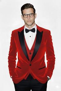 Mens Designer Velvet Tuxedo Jacket in Red