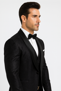 Luxury Black Floral Lace 3-Piece Tuxedo for Men – Perfect Wedding Suit