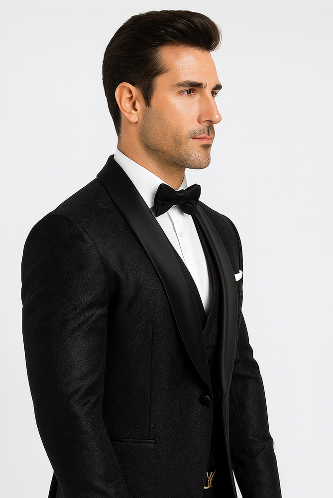 Luxury Black Floral Lace 3-Piece Tuxedo for Men – Perfect Wedding Suit