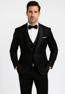 Luxury Black Floral Lace 3-Piece Tuxedo for Men – Perfect Wedding Suit