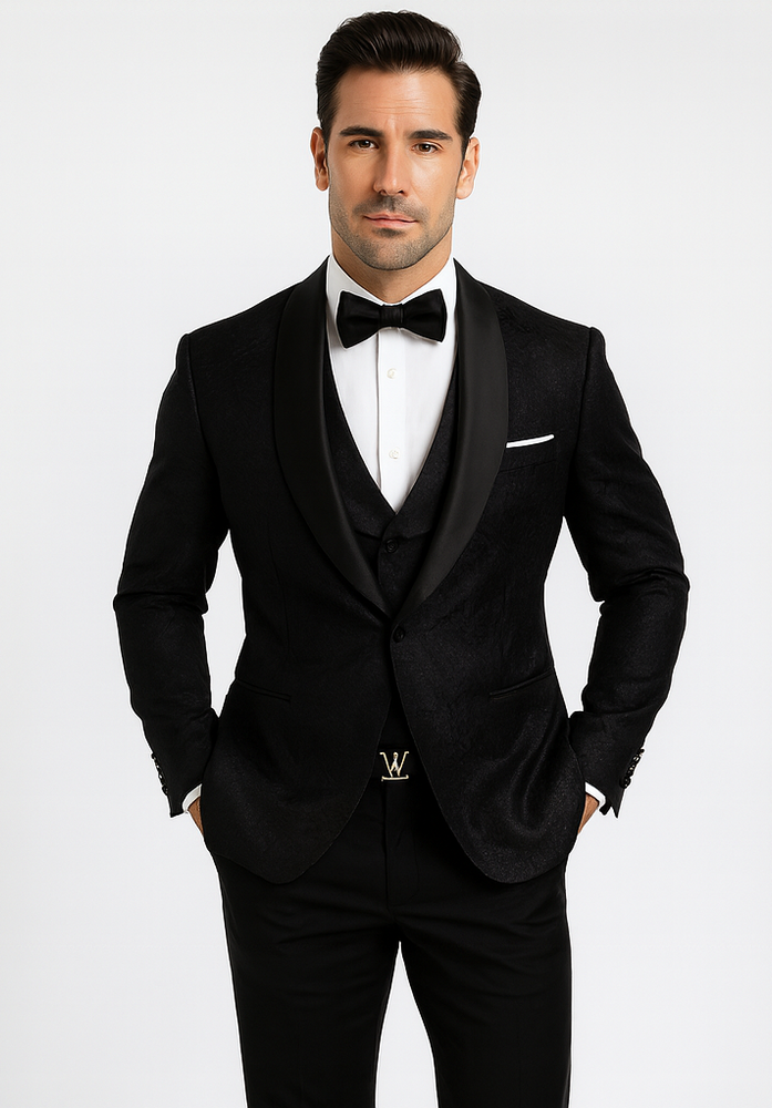 Luxury Black Floral Lace 3-Piece Tuxedo for Men – Perfect Wedding Suit