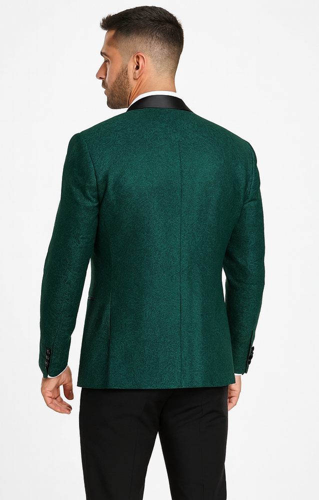 Men’s Hunter Green Lace Tuxedo with Vest – Stylish Designer Wedding Attire