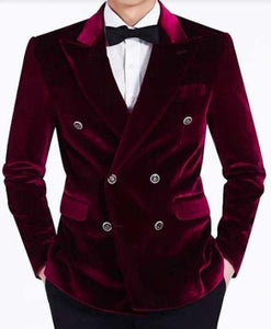 Burgundy Double Breasted Velvet Blazer - Velvet Sport Coat