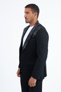 Men’s Black Sparkle Rhinestone Blazer – Slim Fit Double Button Coat