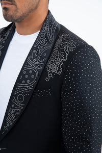 Men’s Black Sparkle Rhinestone Blazer – Slim Fit Double Button Coat