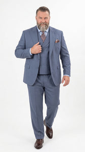 Mens Dusty Blue 3 Piece Suit 100% Wool Fabric – Classic Fit Wide Leg Pleated Pants Double Breasted Vest Formal Business Church Suit By Apollo King