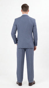 Mens Dusty Blue 3 Piece Suit 100% Wool Fabric – Classic Fit Wide Leg Pleated Pants Double Breasted Vest Formal Business Church Suit By Apollo King