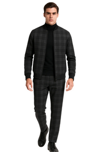 Men's Tazio Track Suit Set: Stylish Black Plaid Jacket & Pant