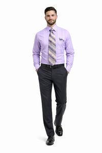 Daniel Ellissa Men's Lavender Tonal Stripe Dress Shirt, Tie & Hanky Set