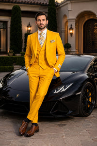 Rossi Man ELI RM103 Bold Yellow 3-Piece Suit – Men’s Formalwear