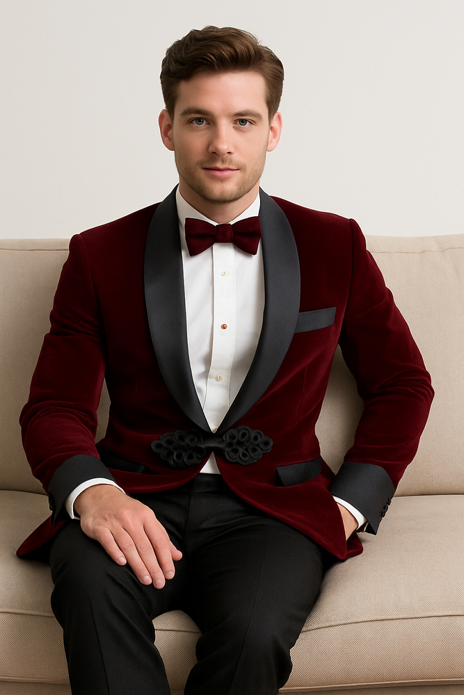Burgundy ~ Maroon ~ Wine Wedding Blazer ~ Sport Jacket + Matching Bow Burgundy Tuxedo