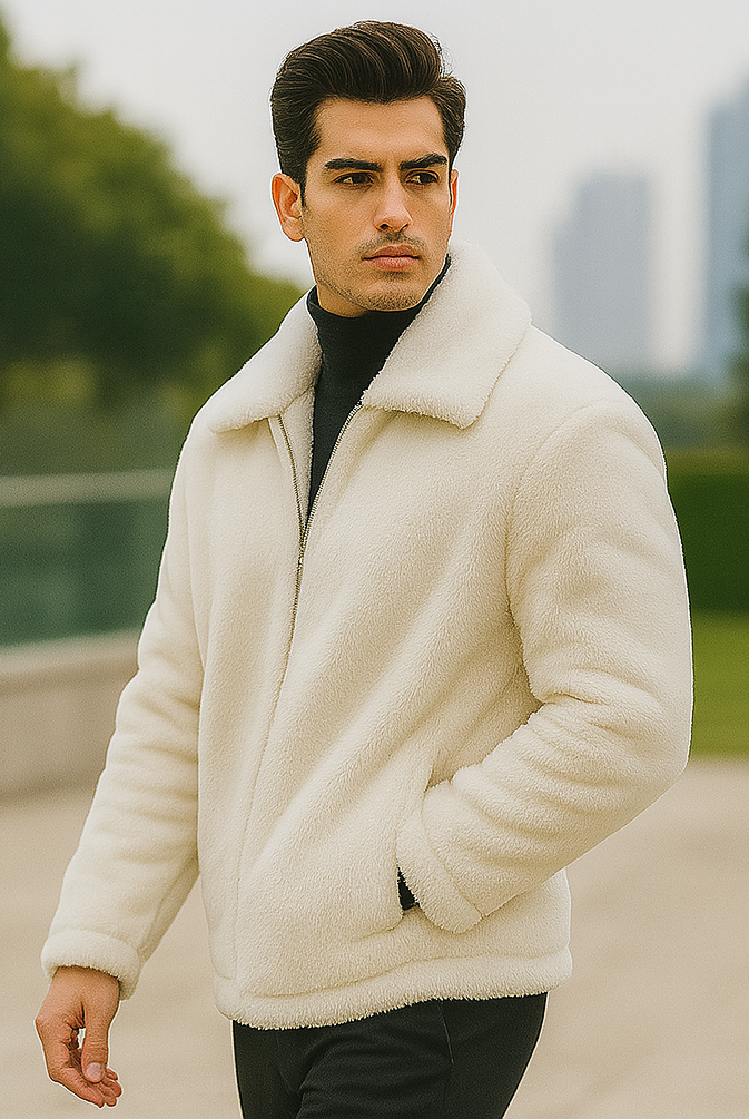 Mens Fur Short Coat White