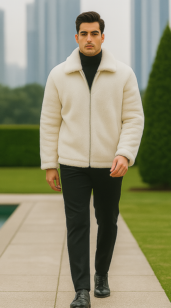 Mens Fur Short Coat White