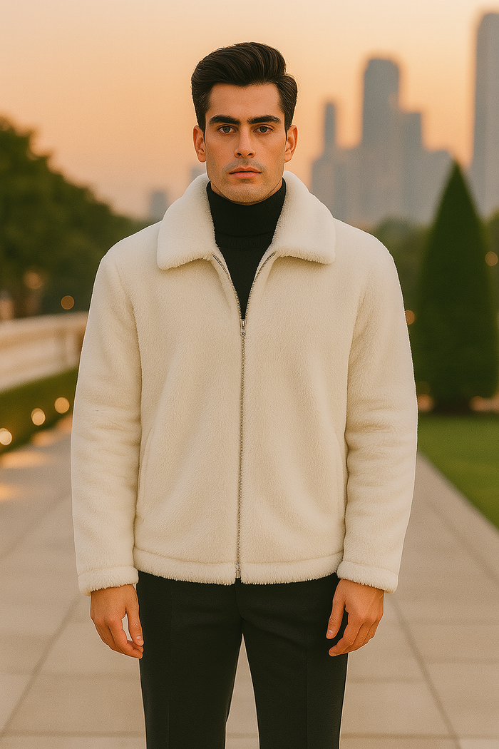 Mens Fur Short Coat White