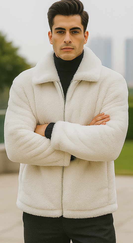 Mens Fur Short Coat White