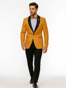 Men’s Golden Tuxedo with Black Lapel – Prom & Wedding Suit