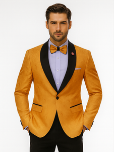 Men’s Golden Tuxedo with Black Lapel – Prom & Wedding Suit
