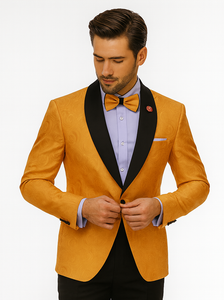 Men’s Golden Tuxedo with Black Lapel – Prom & Wedding Suit