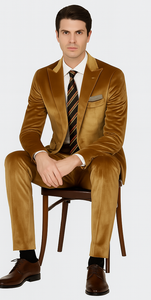 Men’s Formal Gold Velvet Suit – Peak Lapel Skinny Fit 2-Piece by Tazzio