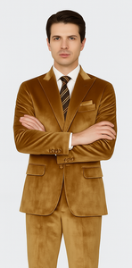 Men’s Formal Gold Velvet Suit – Peak Lapel Skinny Fit 2-Piece by Tazzio