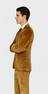 Men’s Formal Gold Velvet Suit – Peak Lapel Skinny Fit 2-Piece by Tazzio