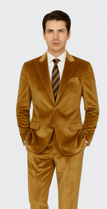 Men’s Formal Gold Velvet Suit – Peak Lapel Skinny Fit 2-Piece by Tazzio
