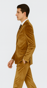 Men’s Formal Gold Velvet Suit – Peak Lapel Skinny Fit 2-Piece by Tazzio