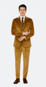 Men’s Formal Gold Velvet Suit – Peak Lapel Skinny Fit 2-Piece by Tazzio