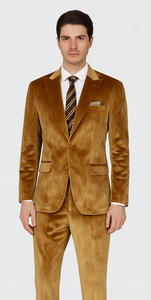 Men’s Formal Gold Velvet Suit – Peak Lapel Skinny Fit 2-Piece by Tazzio