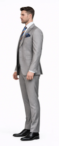 Men’s Gray Slim Fit 3-Piece Suit by Rossiman - With Vest & Tailored Trousers – Italian-Inspired Modern Elegance