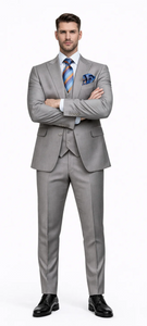 Men’s Gray Slim Fit 3-Piece Suit by Rossiman - With Vest & Tailored Trousers – Italian-Inspired Modern Elegance
